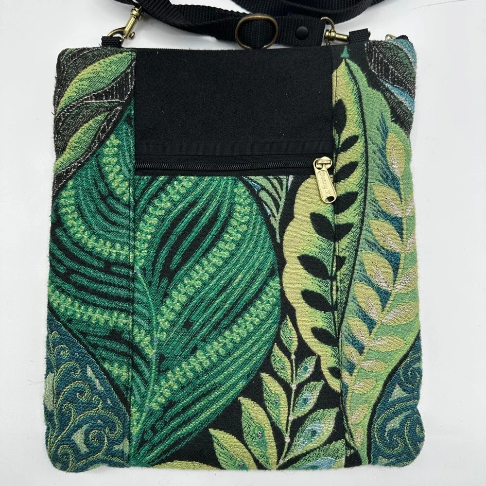 Danny K Beverly Hills Green Tropical Leaf Tapestry Crossbody Bag Made in USA